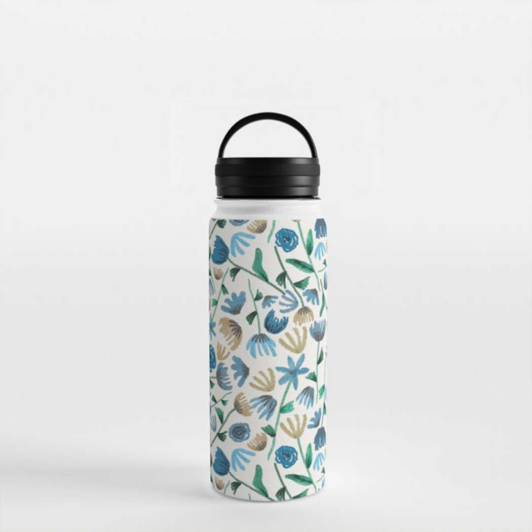 Blue Ink Floral Water Bottle