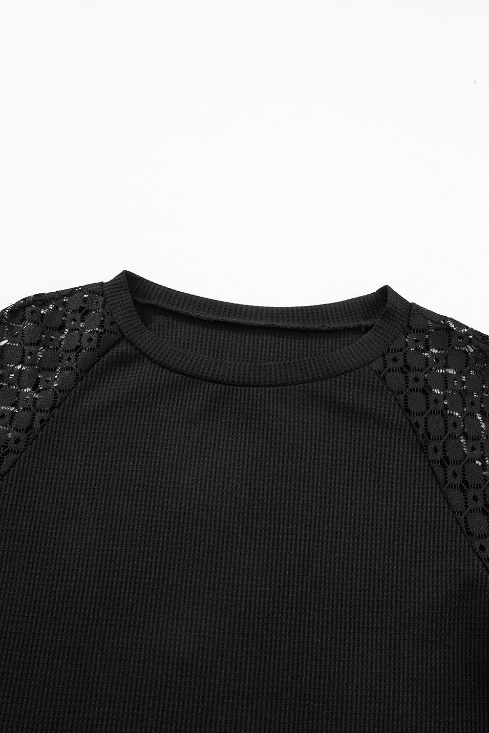 Lace Round Neck Lantern Sleeve Top