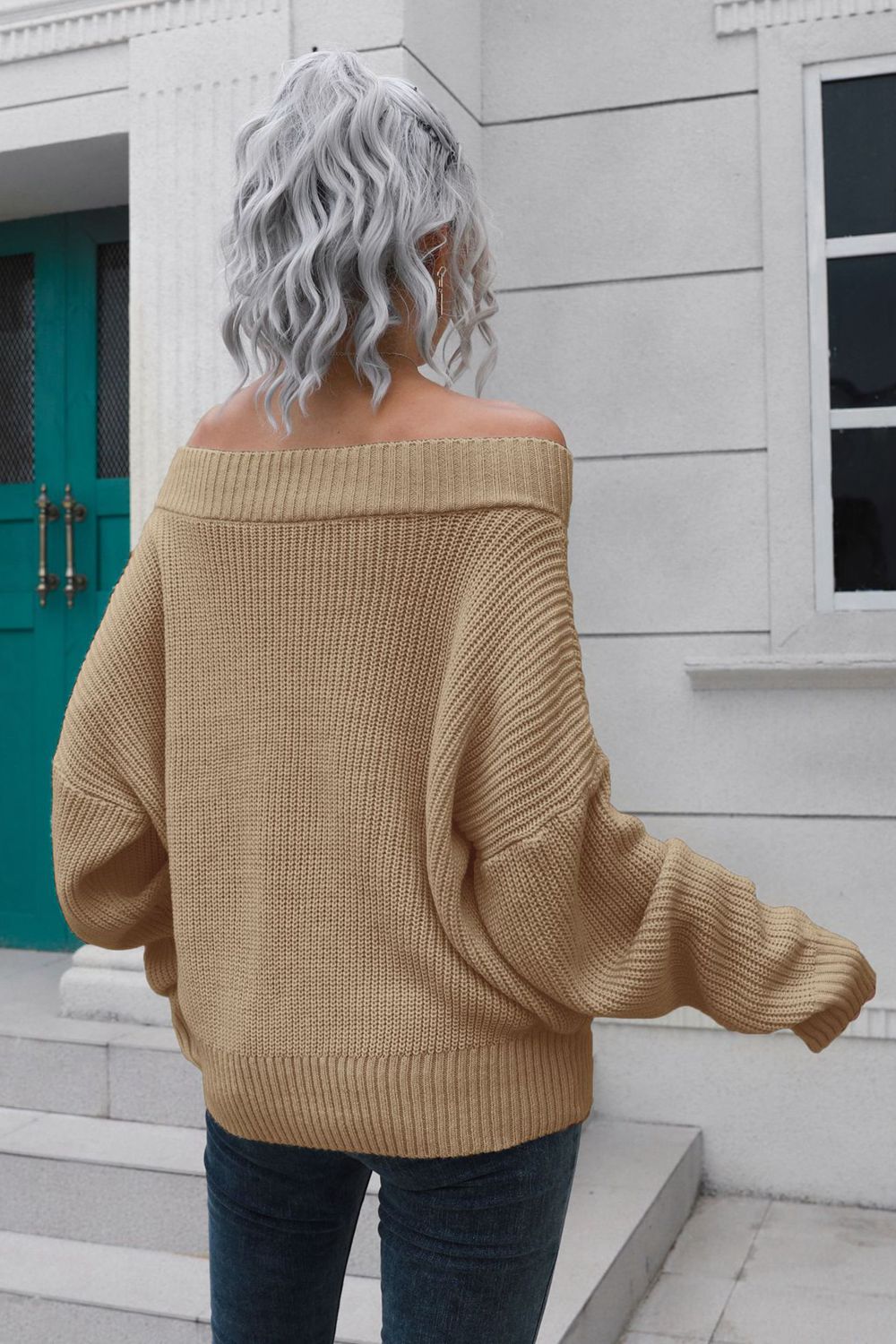 Off-Shoulder Ribbed Pullover Sweater