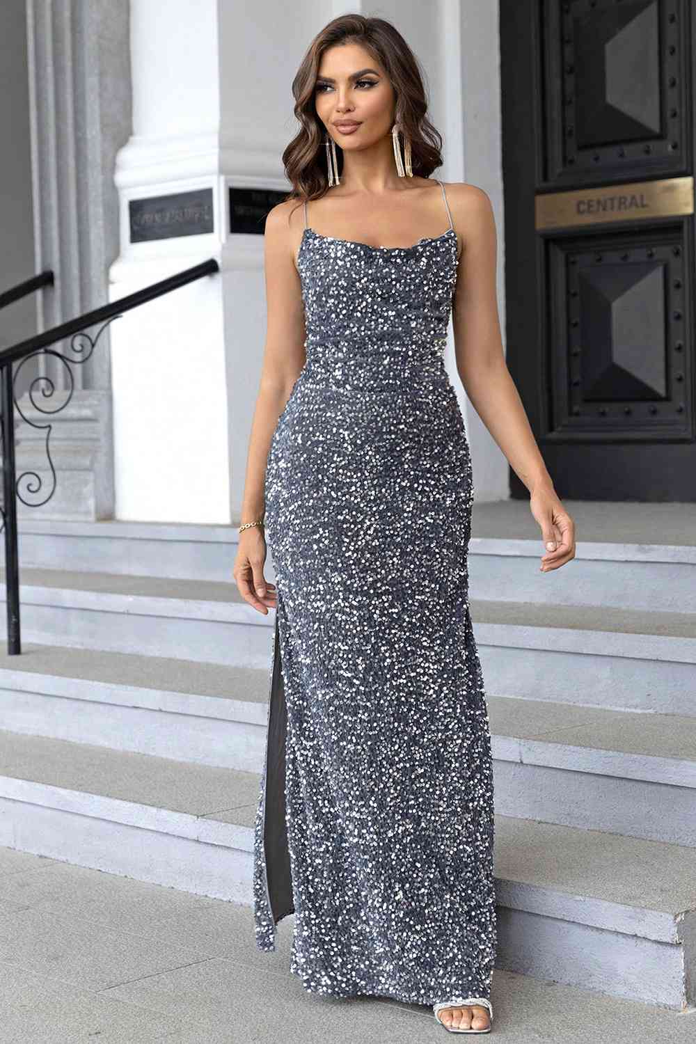Sequin Backless Evening Dress