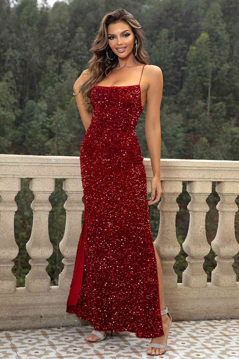 Sequin Backless Evening Dress