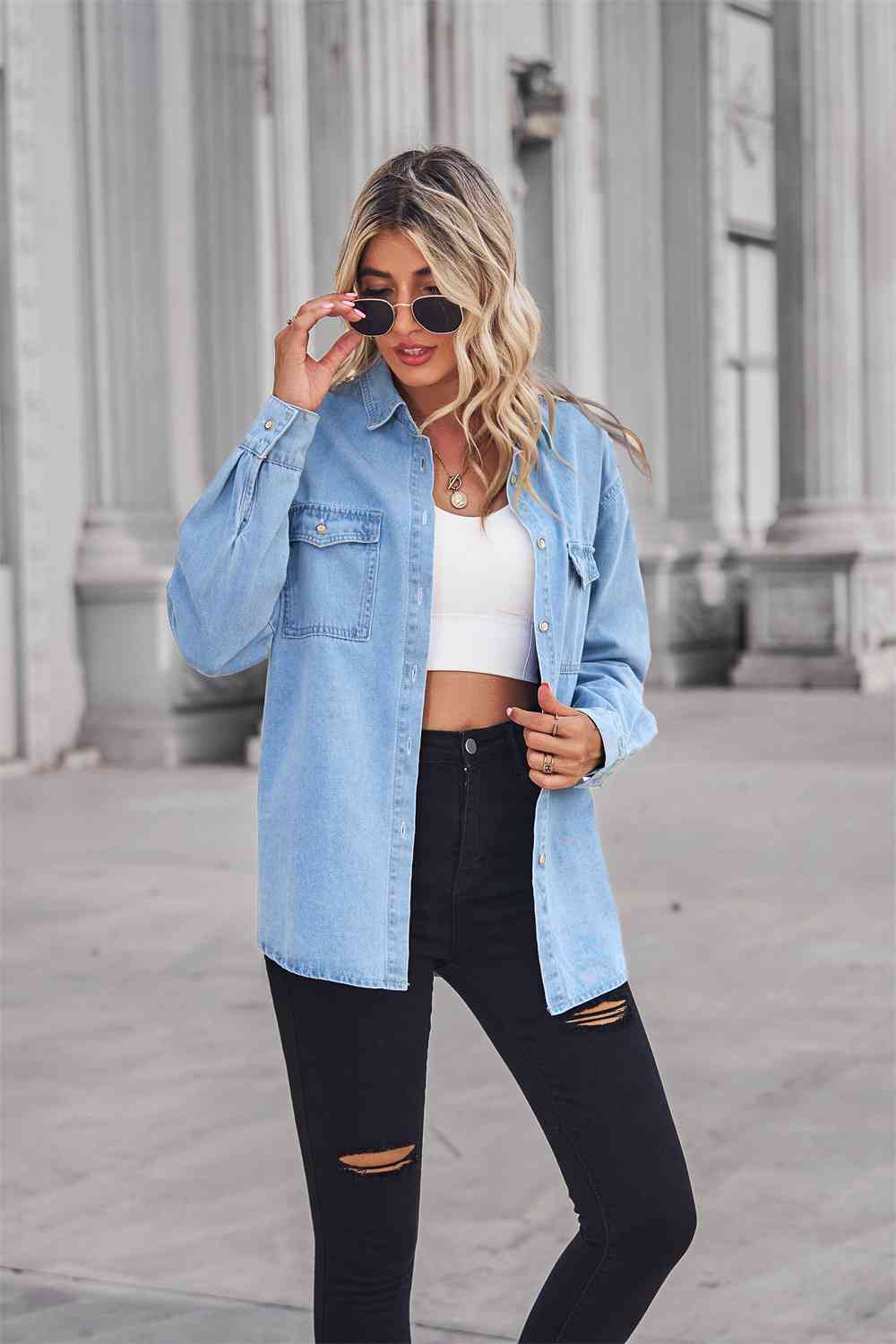 Dropped Shoulder Denim Top