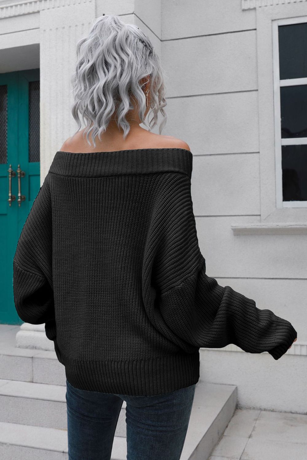Off-Shoulder Ribbed Pullover Sweater
