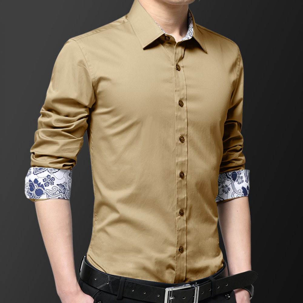 Men's Button Down Shirt with Oriental Inner Details