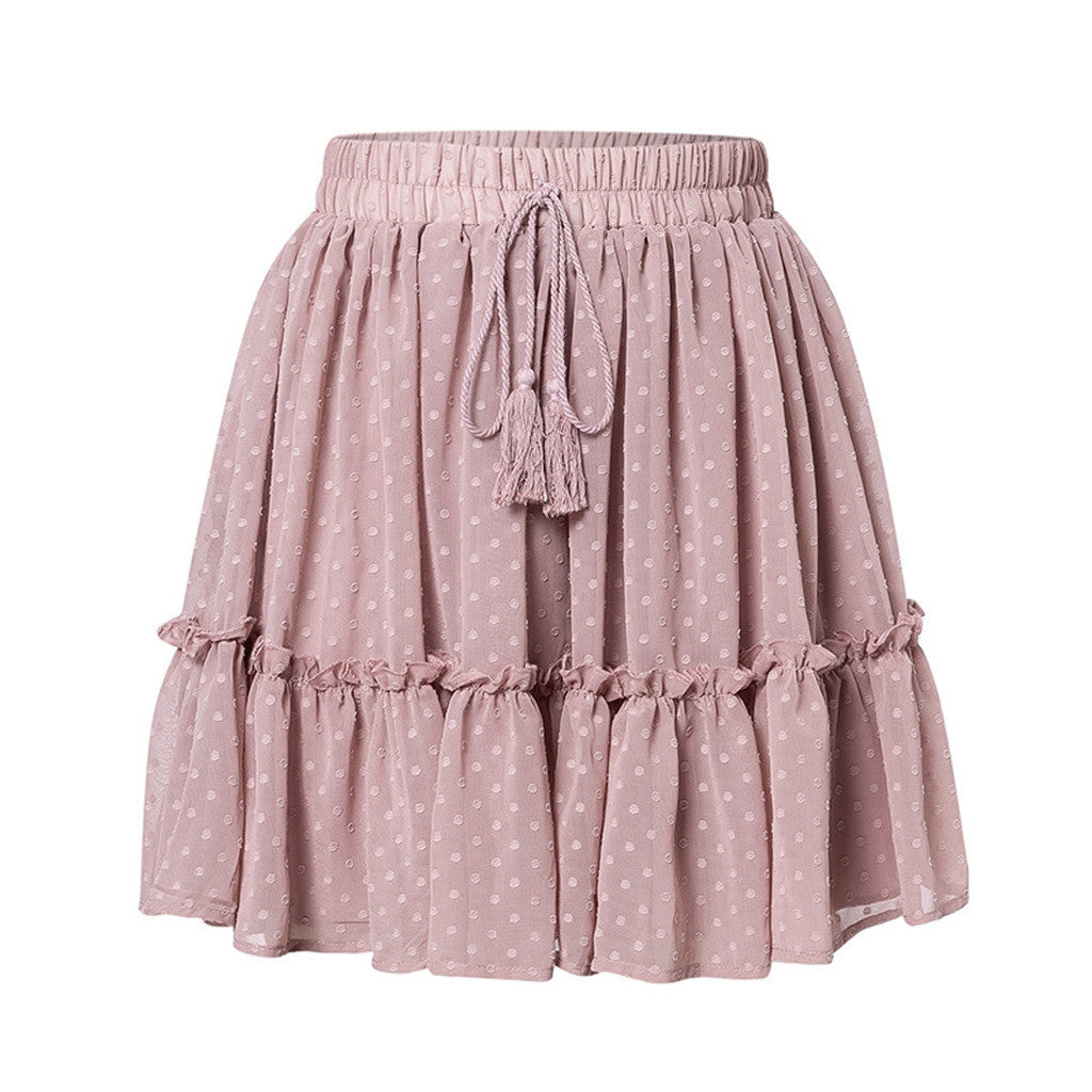 Skirts Womens korean Style Skirt Women's High Waist A Line Mini Skirt Pleated Ruffle Cute Beach Short Skirt Casual Skirt