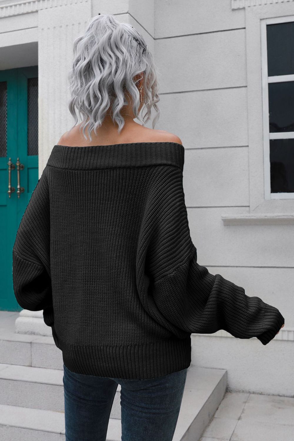 Off shoulder outlet pullover sweater