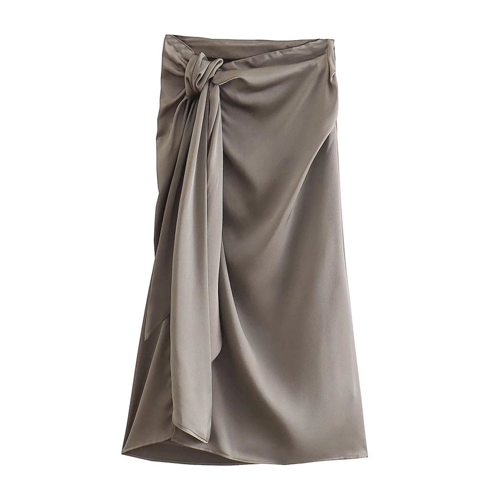 Knotted Front Slit Midi Skirt