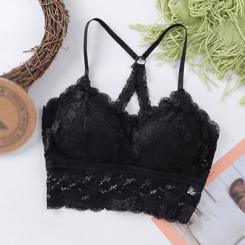 Lace Bralettes for Women Criss Cross Cropped Bras Lift Up Padded