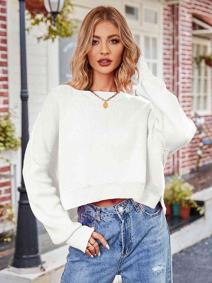 Dropped Shoulder Long Sleeve Knit Top
