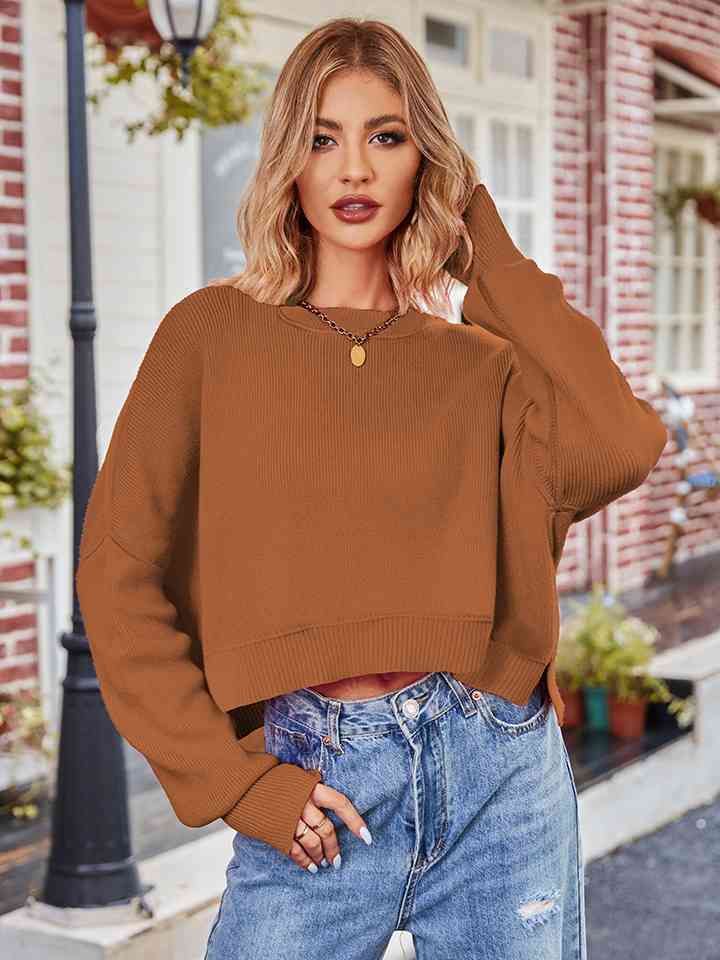 Dropped Shoulder Long Sleeve Knit Top