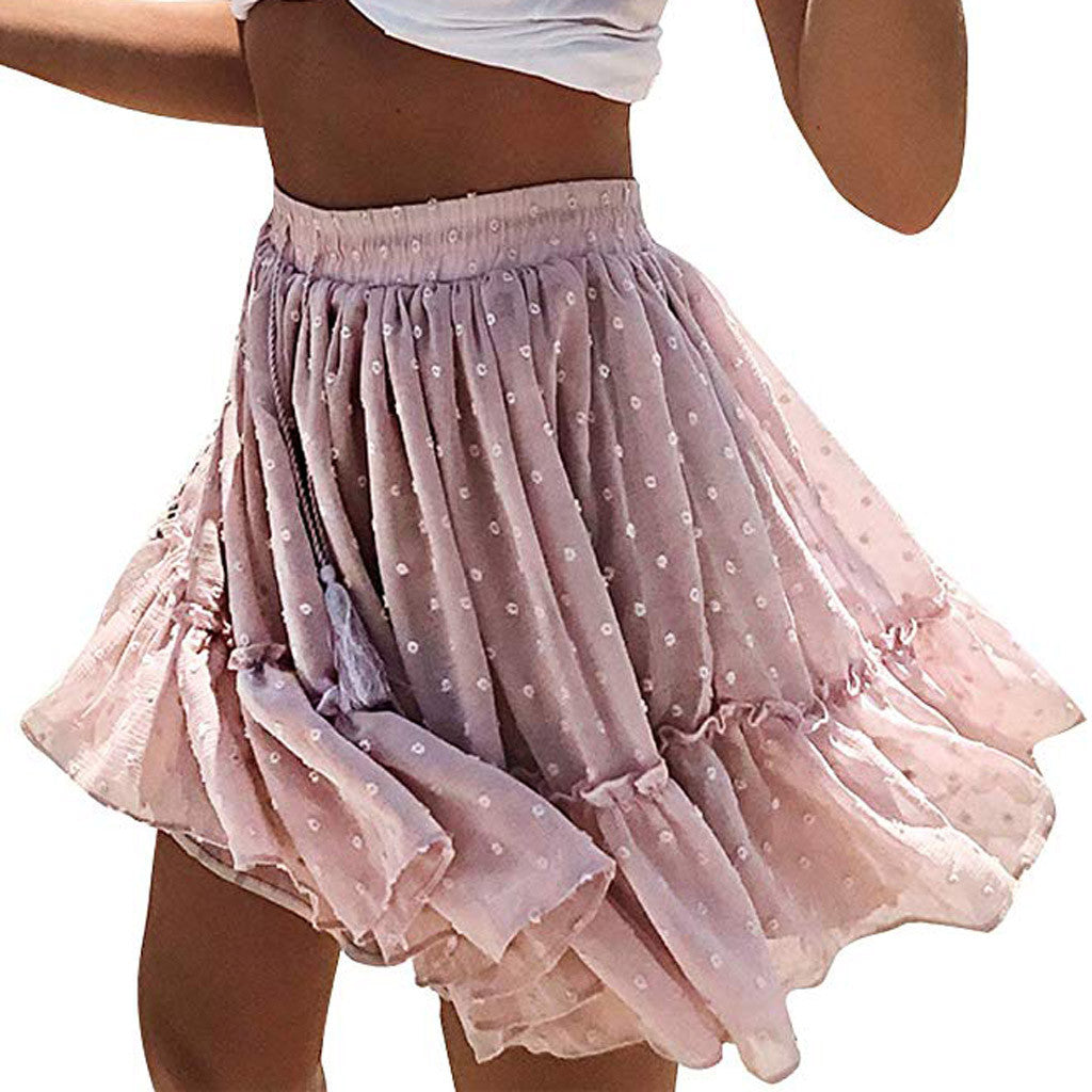 Skirts Womens korean Style Skirt Women's High Waist A Line Mini Skirt Pleated Ruffle Cute Beach Short Skirt Casual Skirt